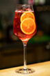 Apperol spritz cocktail in misted glass, selective focus