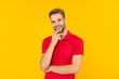 © be free - happy guy with bristle on yellow background, fashion