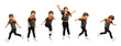 © master1305 - Collage with images of little cute kid, happy boy jumping, running isolated on white studio background. Education, emotions, childhood concept.
