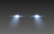 Vector light from the headlights PNG. Light from the headlights of a car on an isolated transparent background. Round headlights, blue light PNG. Road lighting. PNG.