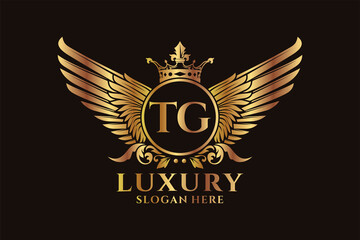 Luxury royal wing Letter TG crest Gold color Logo vector, Victory logo, crest logo, wing logo, vector logo template.