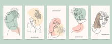 Color Design Background For Social Media With Woman,flower, Leaf,shape