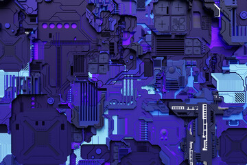 Fototapete - 3d illustration of a realistic model of a robot or blue cyber armor. Close-up equipment for mining crypto-bitcoin; ether. Video cards; motherboards