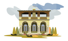 Illustration With A House In Italian Style. European Architecture.