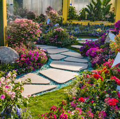 path leading through a flower garden