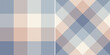 Abstract textile check plaid pattern in soft cashmere blue, pink, beige. Seamless light tartan vector set for scarf, picnic blanket, other modern spring summer autumn winter holiday textile print.