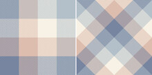Abstract Textile Check Plaid Pattern In Soft Cashmere Blue, Pink, Beige. Seamless Light Tartan Vector Set For Scarf, Picnic Blanket, Other Modern Spring Summer Autumn Winter Holiday Textile Print.