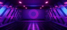 Cyberpunk Product Podium Platform Studio With Blue And Violet Spotlight 3D Illustration