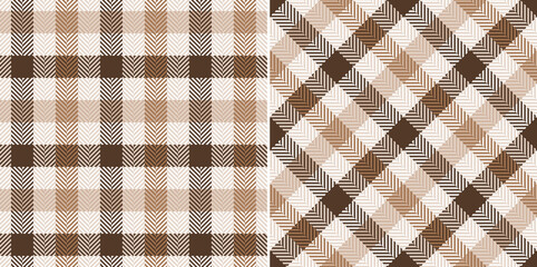 Wall Mural - Gingham check plaid pattern in brown and beige. Herringbone textured simple tartan check illustration for dress, trousers, skirt, jacket, flannel shirt, other modern autumn winter fashion textile.