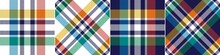 Tartan Check Plaid Pattern In Colorful Navy Blue, Blue, Green, Red, Yellow, White. Seamless Herringbone Rainbow Plaid For Flannel Shirt, Scarf, Blanket, Other Spring Summer Autumn Winter Textile.