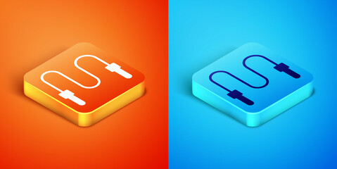 Wall Mural - Isometric Jump rope icon isolated on orange and blue background. Skipping rope. Sport equipment. Vector