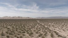 Arid Desert Landscape With Green Scrub Brush And Sand Dunes. Mojave Desert, California