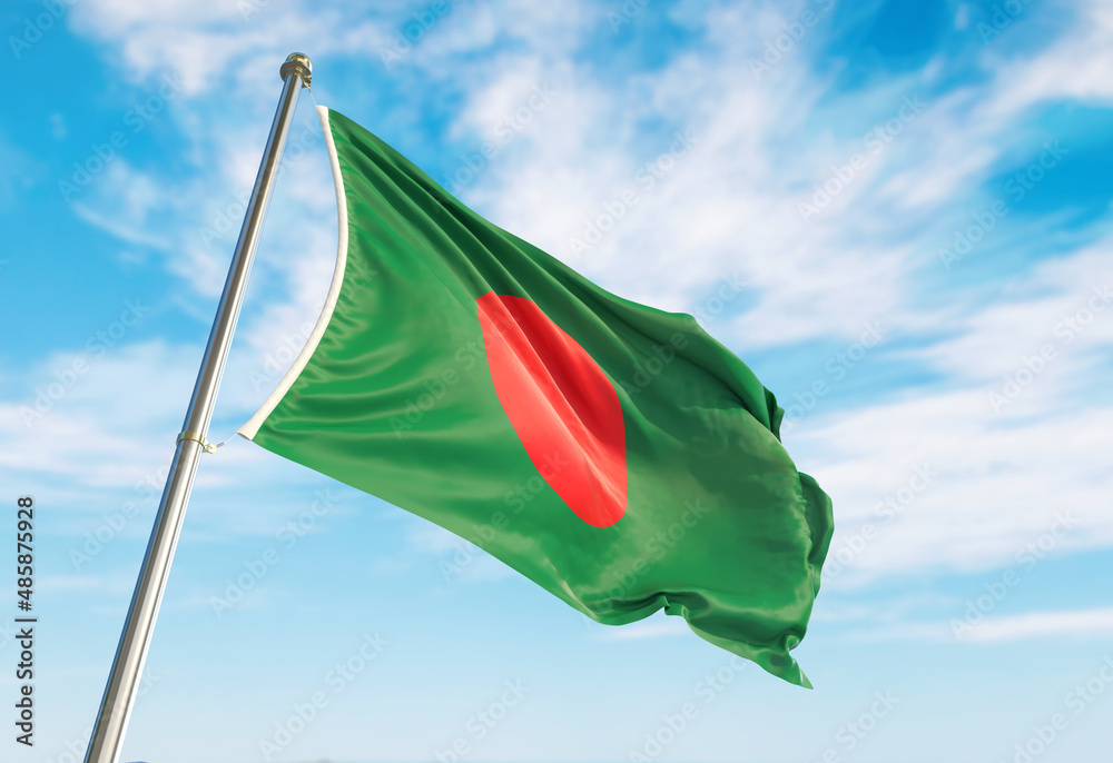 3d rendering Bangladesh flag waving in the wind on flagpole ...