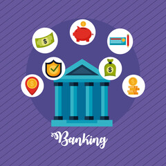 Poster - bank building and banking icons