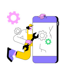 Poster - Smartphone repair abstract concept vector illustration. Cell phone repair, smartphone urgent mending service, screen replacement, data recovery, electronic device fixing shop abstract metaphor.