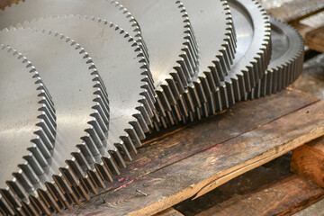 Wall Mural - Large-diameter disk gears after manufacturing on a gear cutting machine.