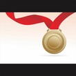 Vector illustration, best gold medal with red ribbon, pink gradation isolated