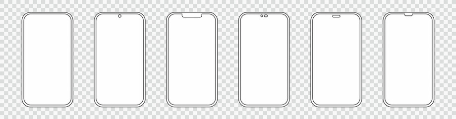 Poster - Set realistic smartphone blank screen, phone mockup isolated on transparent background. Template for infographics or presentation UI design interface.
