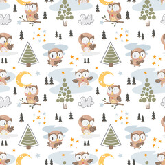 Poster - Cute Owl Nursery seamless pattern 