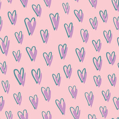 Wall Mural - Cute hearts seamless repeat pattern. Doodled, vector love signs silhouettes and outlines all over surface print.