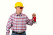 © POL Nefer - Builder man with   laser level. measuring  with red laser level.