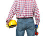 © POL Nefer - Builder man with helmet in hand rear view. Construction Worker Handyman