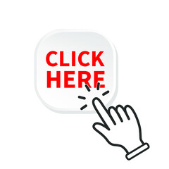 Leinwandbilder - Click here yellow button with hand clicking icon.