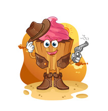 Cupcake Cowboy With Gun Character Vector