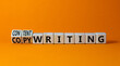 © Dzmitry - Content writing or copywriting symbol. Turned cubes and changed concept words content writing to copywriting. Beautiful orange background copy space. Business Content writing or copywriting concept.