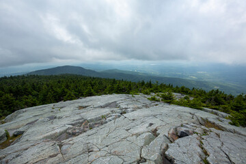 Canvas Print - Low clouds envelop the summit of Mt. Kearsarge in New Hampshire.