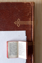 Old Book With Gold Detailing And Miniature French-Russian Dictionary