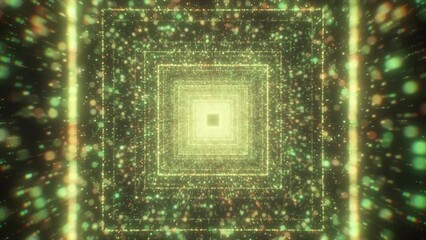 Poster - Square corridor with glowing particles. Motion. Cosmic corridor with shimmering particles. Square virtual tunnel with lots of glitter