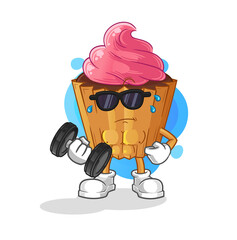 Canvas Print - cupcake lifting dumbbell vector. cartoon character