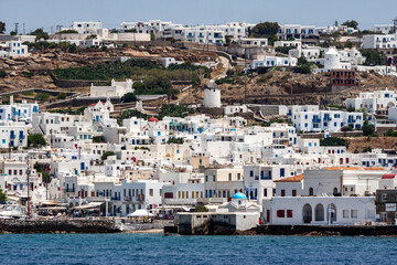 Canvas Print - Some typical white houses of Mykonos island in Greece.