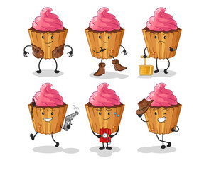 Sticker - cupcake cowboy group character. cartoon mascot vector