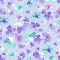  Seamless floral watercolor lilac pattern. Vector illustration.