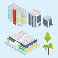 Sticker - six isometric buildings icons