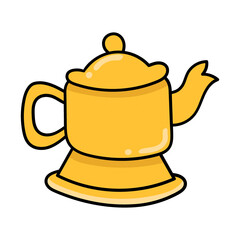 Wall Mural - golden yellow teapot, doodle icon drawing