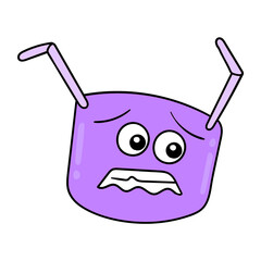 Wall Mural - purple caterpillar head is sad face scared, doodle icon drawing
