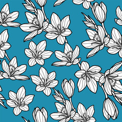 Blue botanical plants seamless pattern vector for fashion, web, wallpaper, fabric and all prints on white