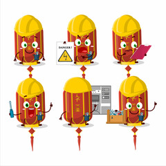 Poster - Professional Lineman red chinese long lamp cartoon character with tools