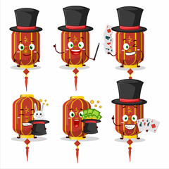 Sticker - A red chinese long lamp Magician cartoon character perform on a stage