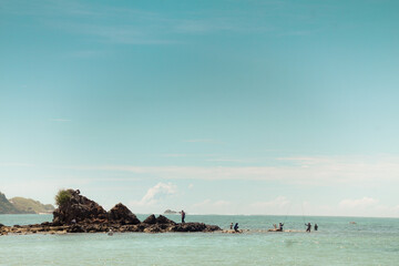 Wall Mural - The sloping Kute Beach in Lombok, with its calm waters, is the main attraction of Lombok island tourism, West Nusa Tenggara, Indonesia.