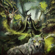 The forest druid uses nature magic to summon animals. digital drawing style, 2D illustration