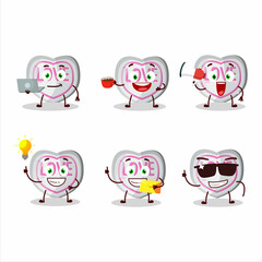 Poster - White love candy cartoon character with various types of business emoticons