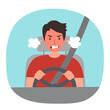 Angry driver in flat design. Road rage concept vector illustration. 