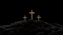 Cross Easter Crosses On The Hill In The Night In Black Background Christians Christianity Elevation Crucifiction - 3d Rendering