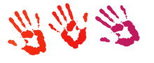 Bloody Handprints On A White Background. Symbol Of A Crime And Its Investigation. 