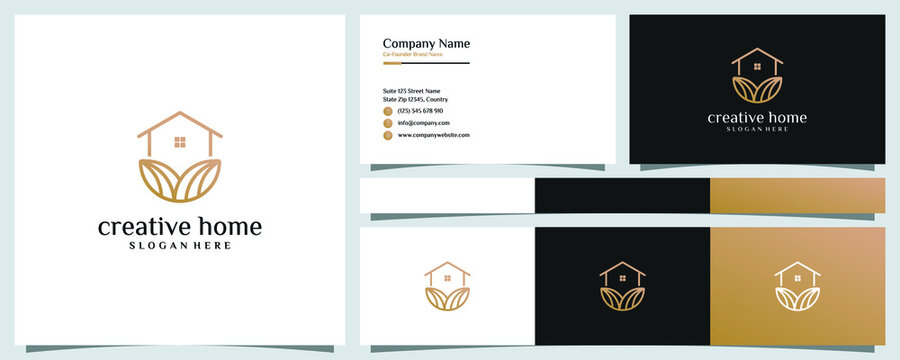 Eco home logo design with line style