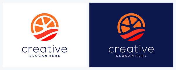 Orange fruits and sea logo design template